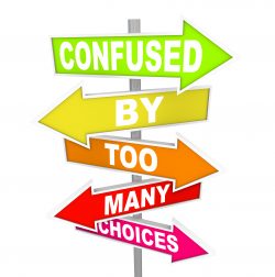 confused by too many choices sign
